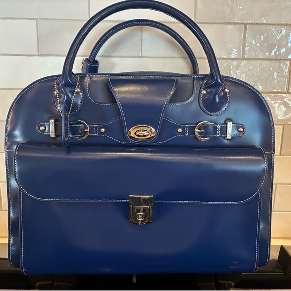 Mcklein Handbags - McKlein Blue Leather Briefcase for 15" Laptop with Wheels
